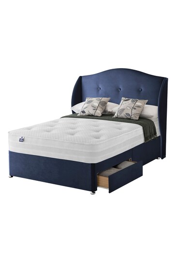 Silentnight Blue Eco 1200 Mirapocket Mattress and 2 Drawer Velvet Divan Base Bed Set