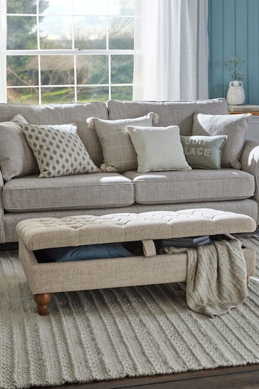 Buttoned Chunky Weave Mid Natural Albury Medium with Storage Footstool