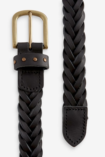 Black Plaited Leather Belt