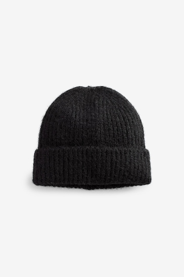 Black Knitted Beanie Hat