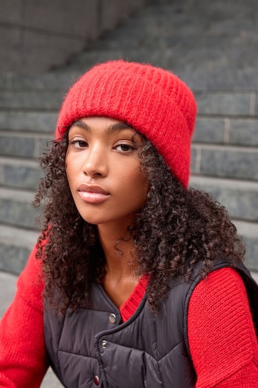 Red Knitted Beanie Hat