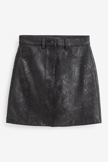 Black Coated Ponte Jersey Mini Skirt
