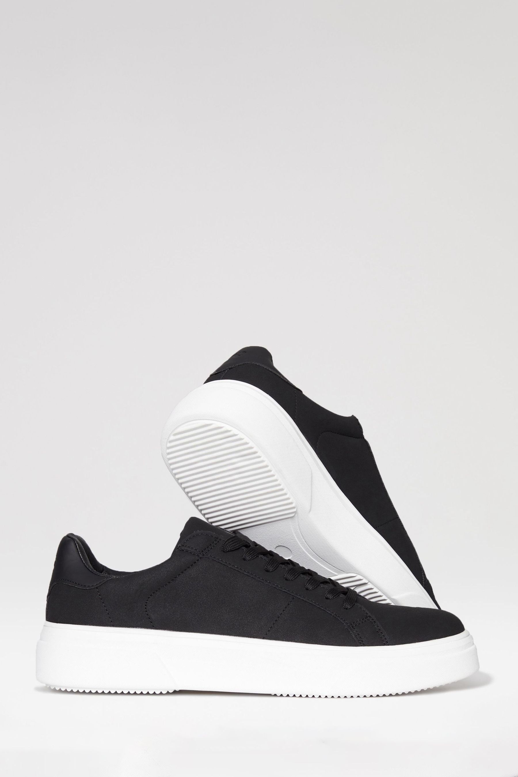 Threadbare Black Raised Sole Court Trainers