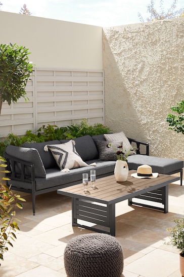 Black Sorrento Garden Sofa Chaise and Dining Set