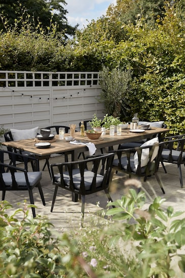 Black Sorrento Garden 6 To 8 Seater Extending Dining Table Set