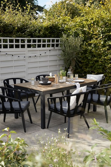 Black Sorrento Garden 6 To 8 Seater Extending Dining Table Set