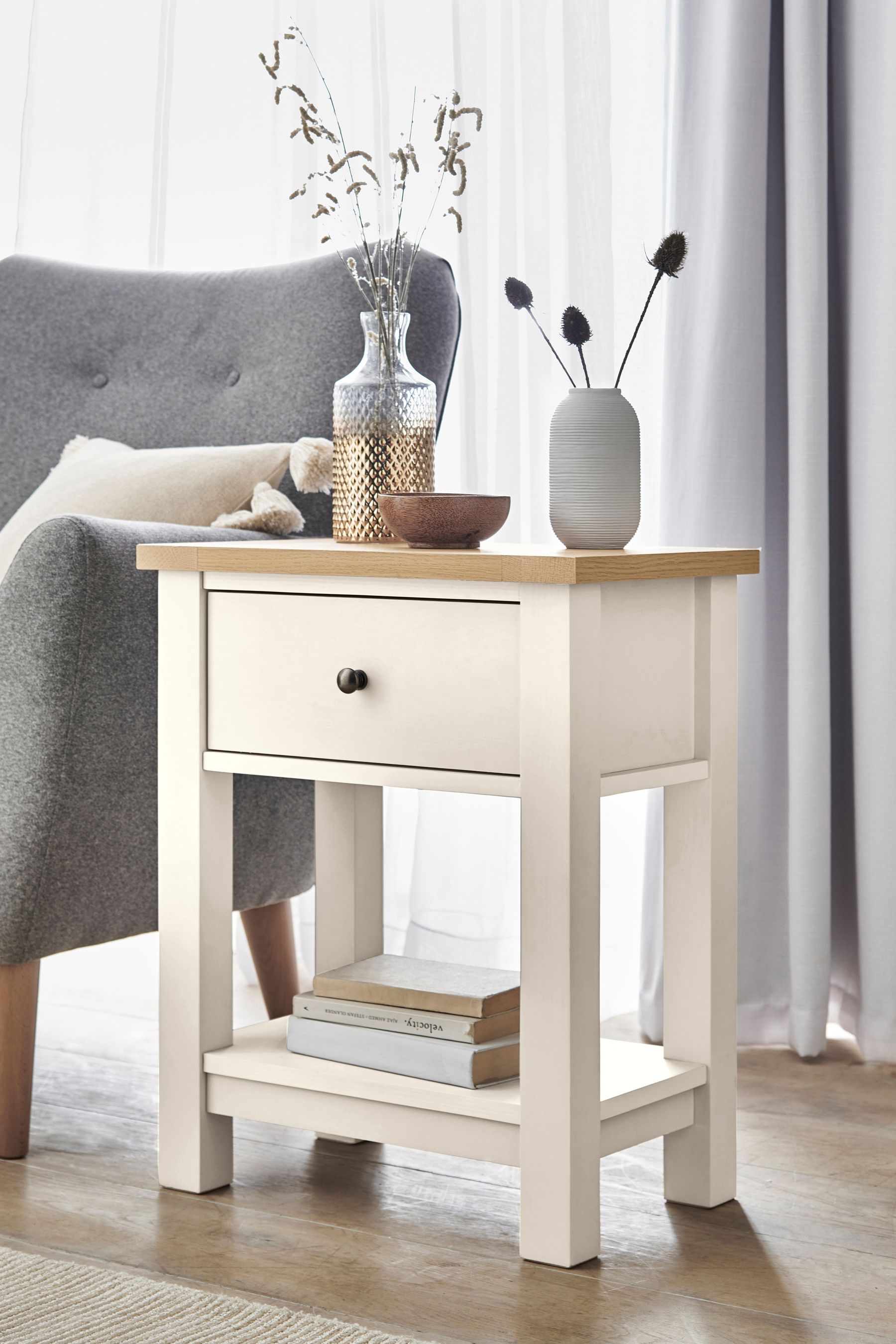 Cream and discount oak lamp table
