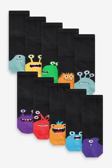 Black/Bright Monsters Cotton Rich Socks 10 Pack