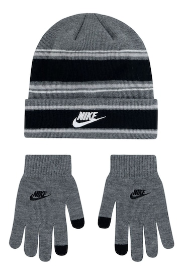 Buy Nike Grey Kids Multi Stripe Beanie Hat and Gloves Set from the Next ...