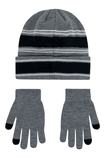 Nike Grey Kids Multi Stripe Beanie Hat and Gloves Set