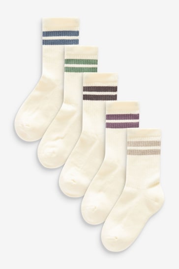 Nude White Cushioned Footbed Cotton Rich Ribbed Socks 5 Pack