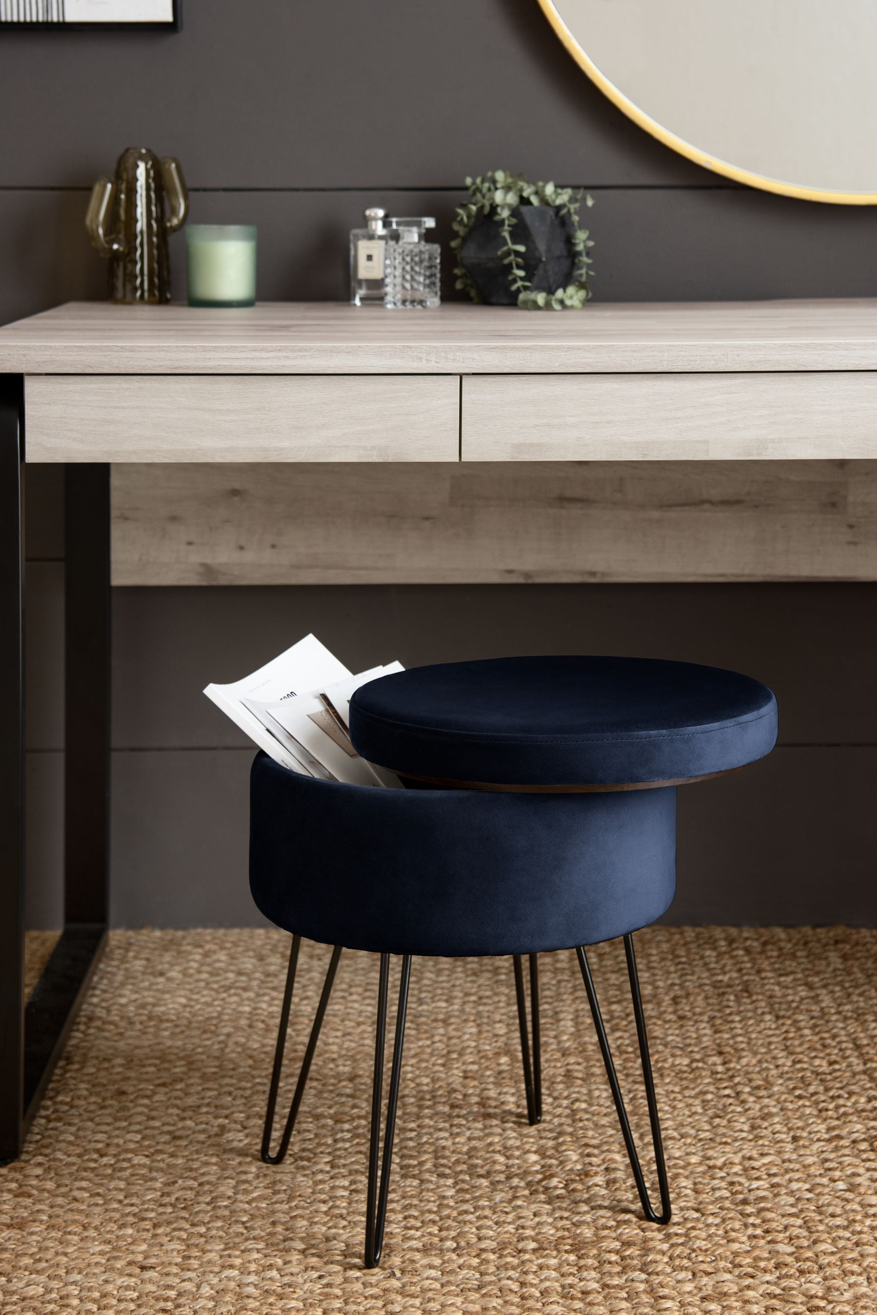 Navy blue velvet dressing table stool new arrivals