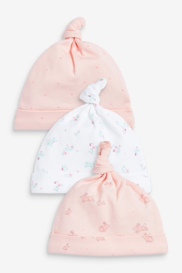 Pale Pink Floral Baby Tie Top Hat neutri 3 Packs (0-18mths)