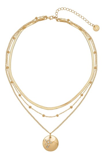Caramel Jewellery London Gold Tone Double Layer Sparkly Disc Necklace