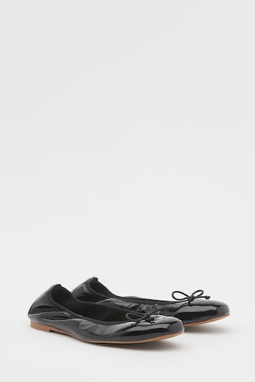 LK Bennett Black Trilly Crinkled Patent Ballet Pumps