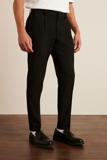 Black Fashion Pleat Stretch Smart Trousers