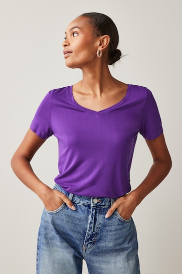 Buy Purple Slouch V-Neck T-Shirt from the Next UK online shop