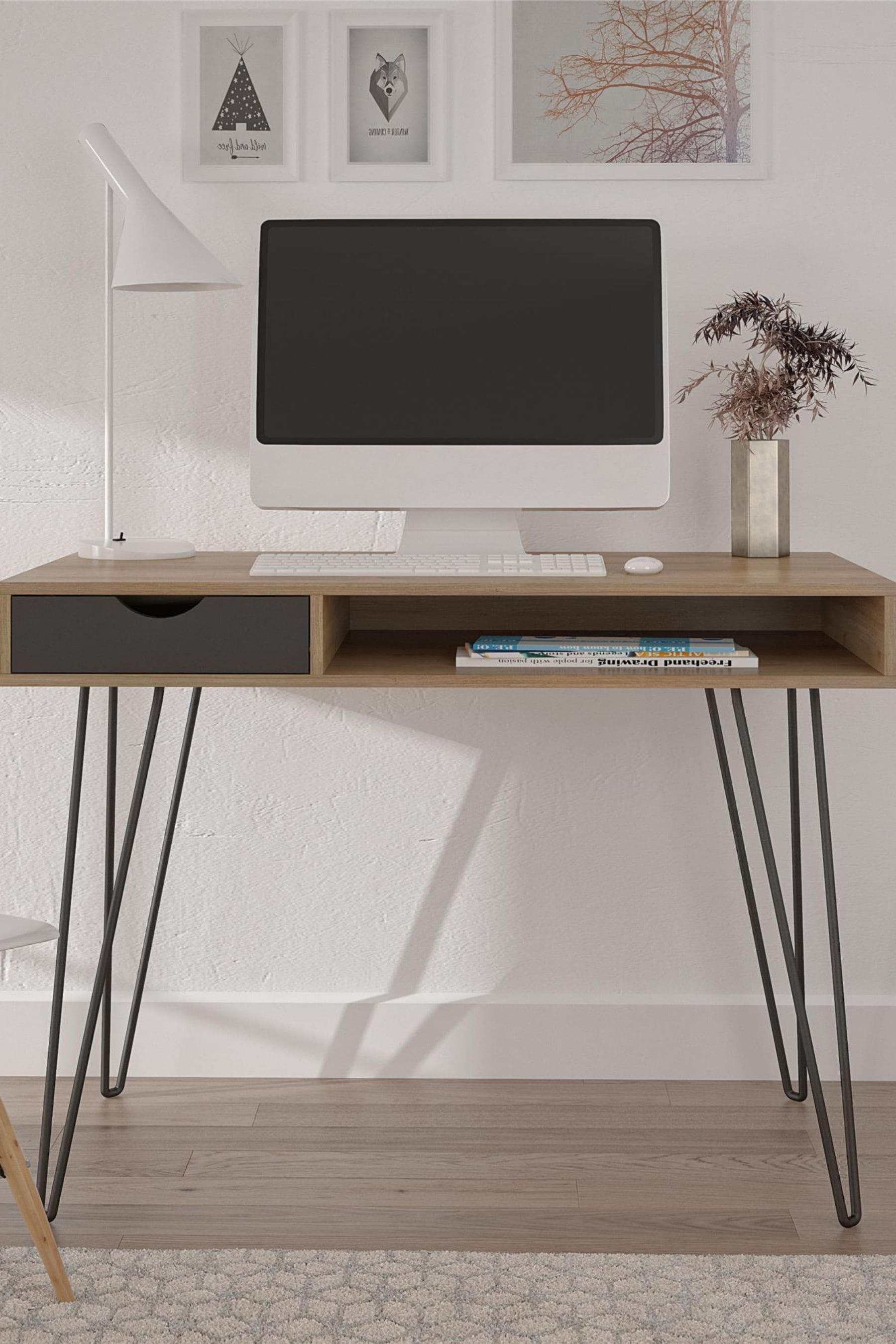 Hairpin desk sales with storage