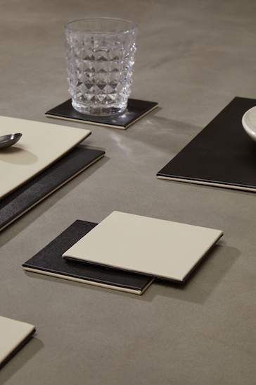 Interiors by Premier Black Geome Reverse Set of 4 Placemats and Coasters