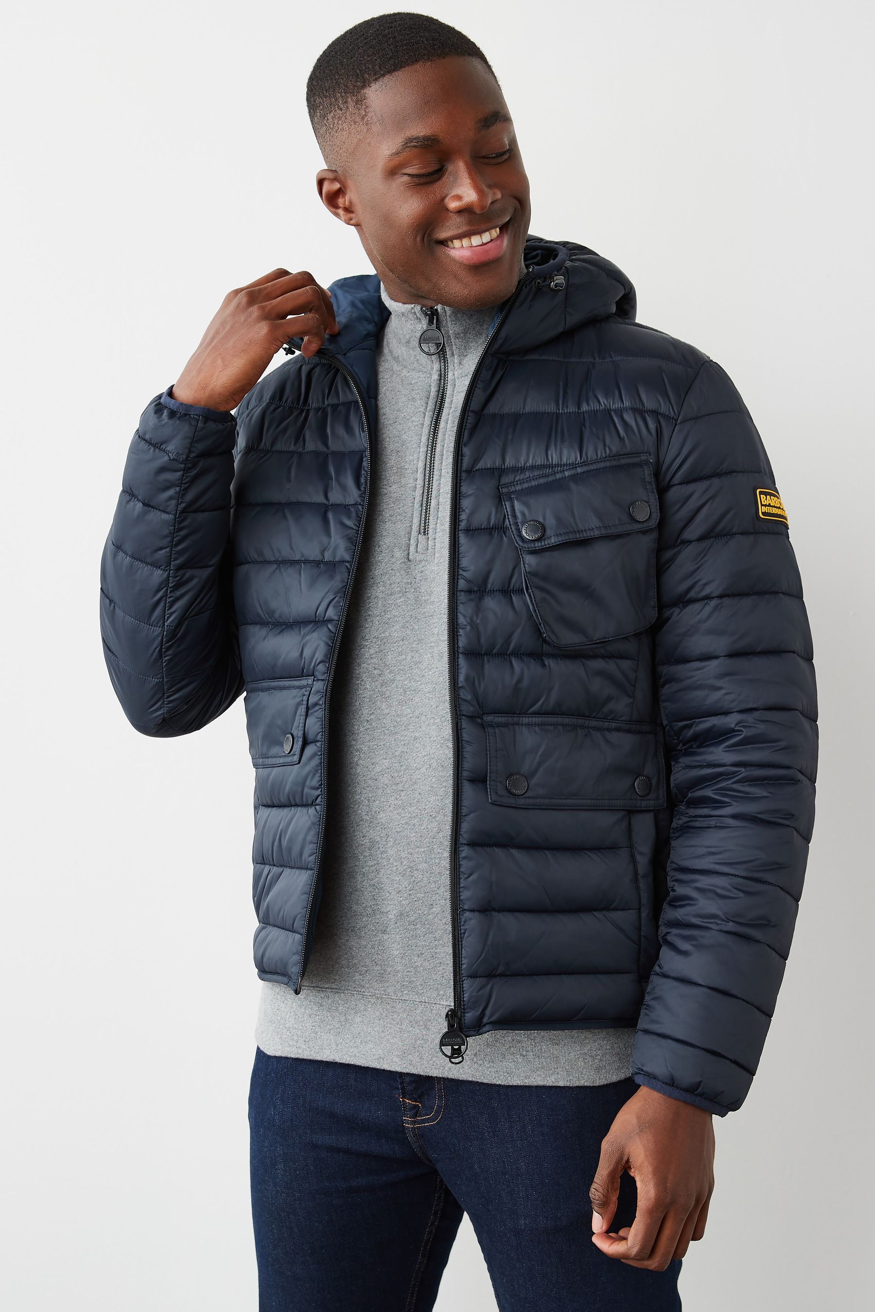 Barbour international ouston hooded quilt sales jacket black