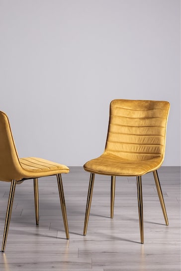 Bentley Designs Set of 2 Mustard Yellow Rothko Velvet Fabric Chairs With Gold Plated Legs