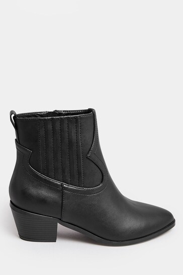 Yours Curve Black Wide Fit PU Ankle Western Boots