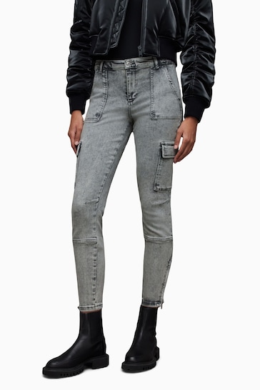 AllSaints Grey Duran Skinny Cargo Jeans