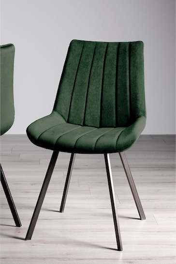 Bentley Designs Set of 2 Green Fontana Velvet Fabric Chairs