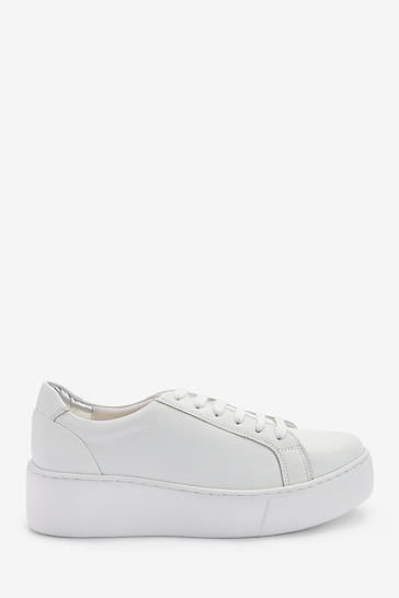 White Lace Up Signature Forever Comfort® Leather Chunky Wedges Platform Trainers