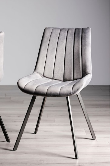 Bentley Designs Set of 2 Grey Fontana Velvet Fabric Chairs