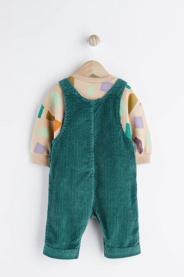 Teal Blue Corduroy Baby Dungarees With Colourful Bodysuit (0mths-2yrs)
