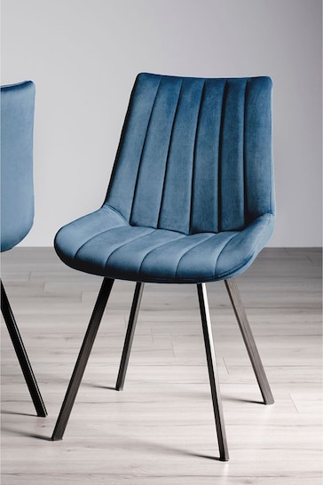 Bentley Designs Set of 2 Blue Fontana Velvet Fabric Chairs