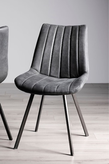 Bentley Designs Set of 2 Dark Grey Fontana Faux Suede Fabric Chairs