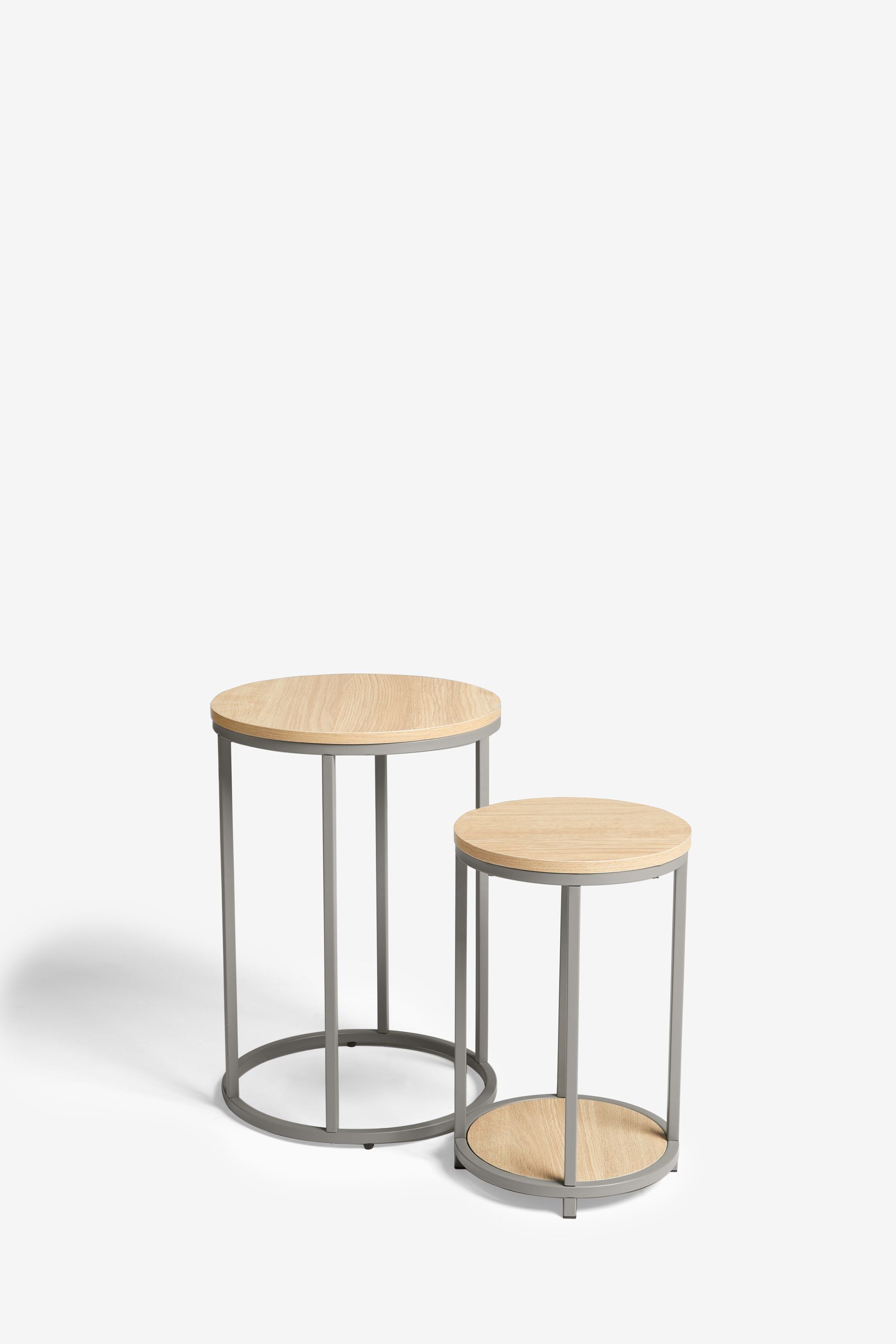 Dove Grey Malvern Oak Effect Round Set of 2 Nest of Tables