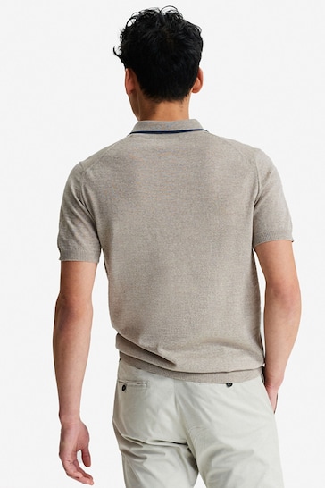 Oliver Sweeney Natural Covehithe Oat Merino Wool Knitted Polo Shirt: