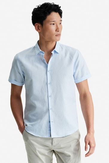 Oliver Sweeney Blue Eakring Blue Cotton/Linen Short Sleeved Shirt