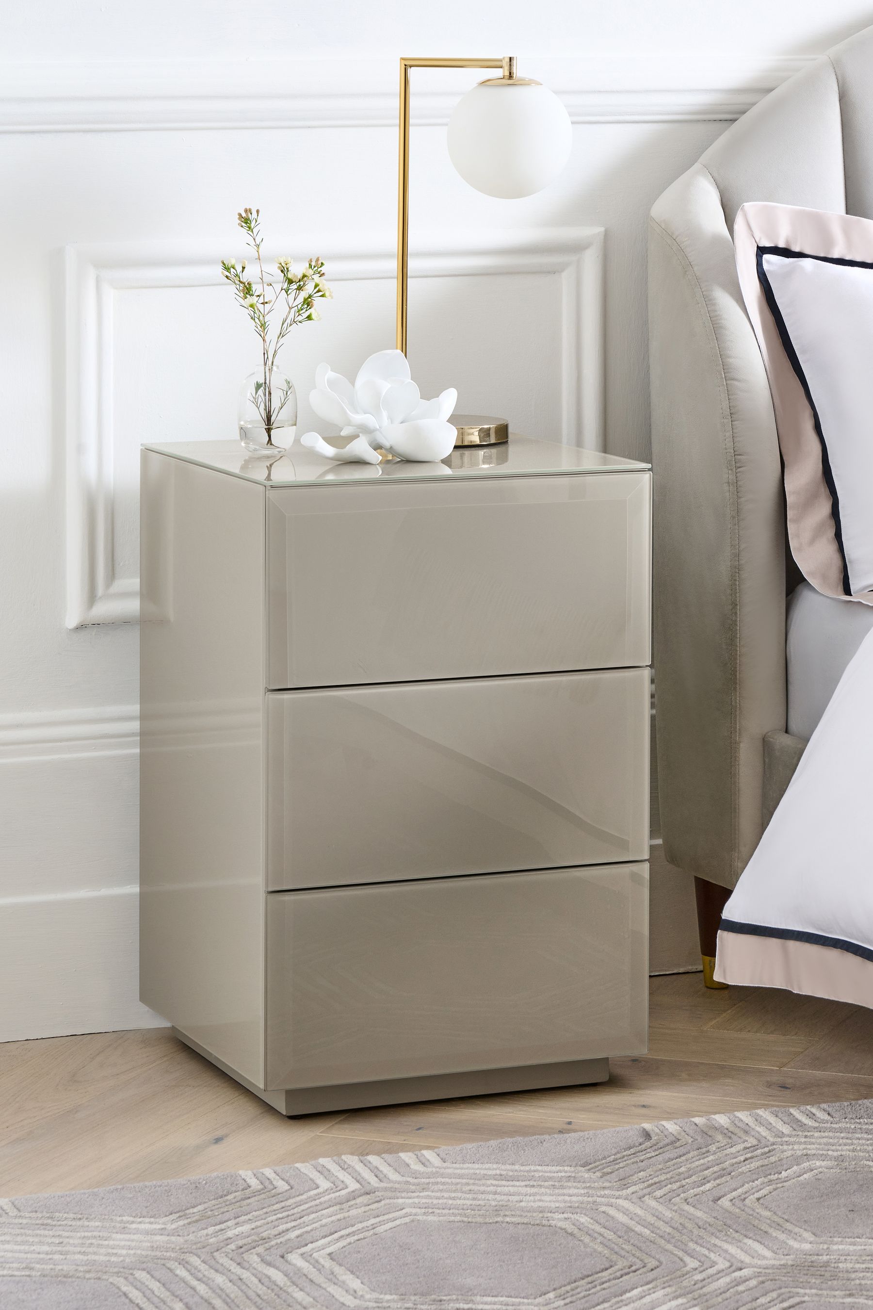 Buy Dark Natural Sloane Glass Collection Luxe 3 Drawer Bedside Table
