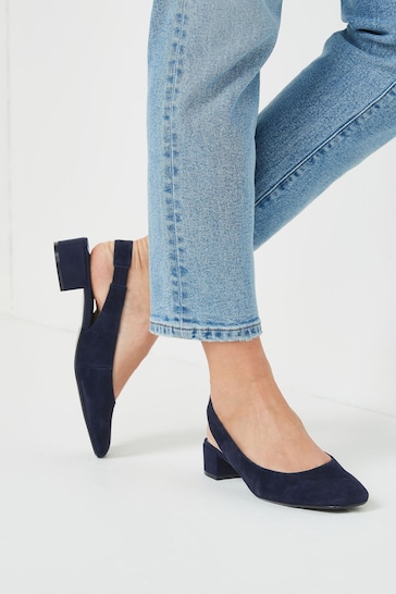Buy Navy Blue Forever Comfort® Leather Slingback Low Block Heels from ...