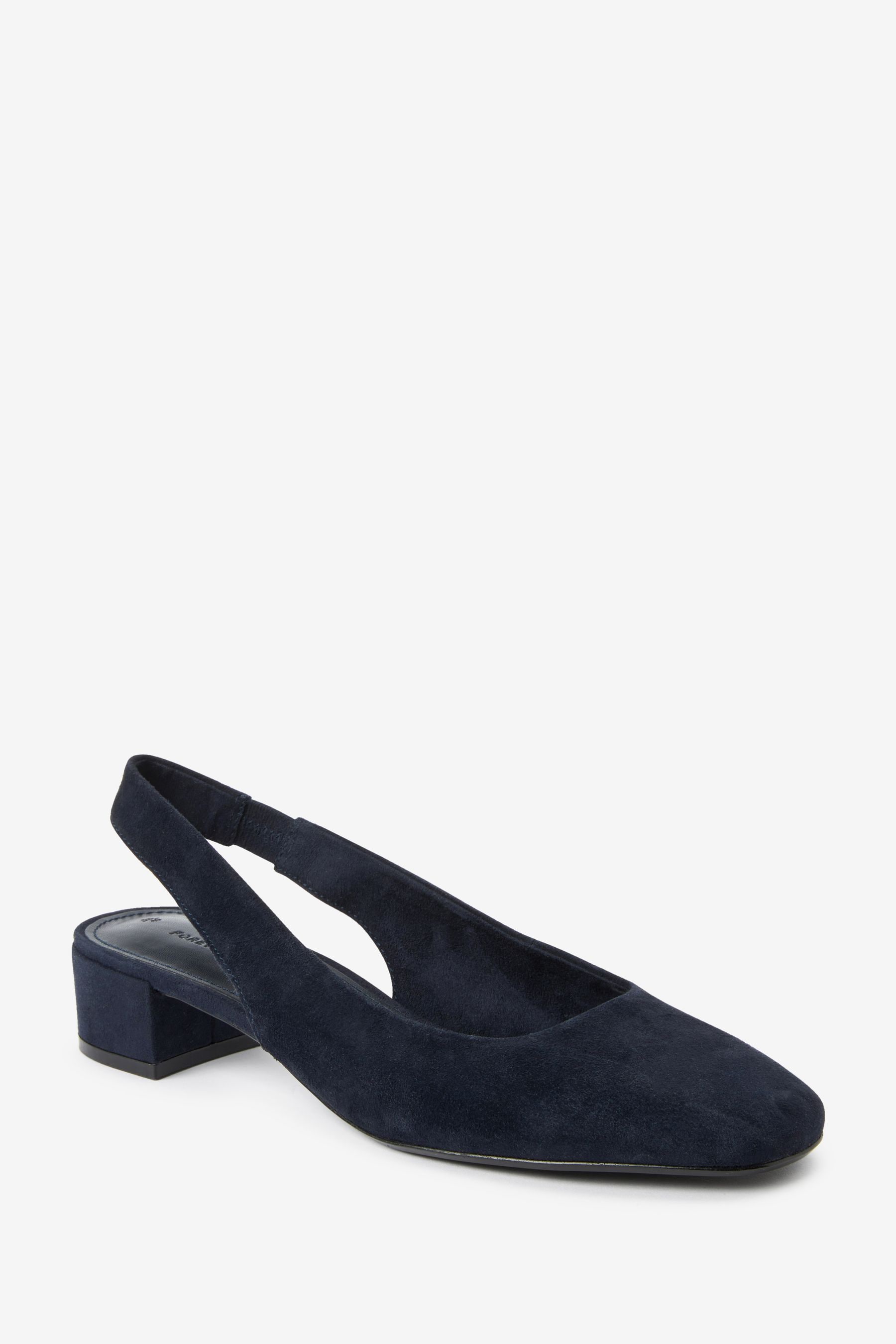 Navy Blue Forever Comfort Leather Slingback Low Block Heels