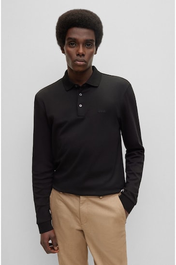 BOSS Black Pado Tonal Branded Long Sleeve Polo Shirt