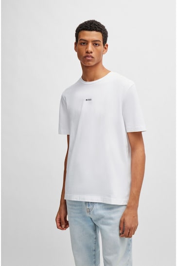 BOSS White Relaxed Fit Central Logo T-Shirt