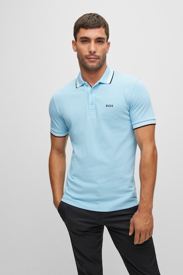 BOSS Baby Blue/Black Tipping Paddy Polo Shirt