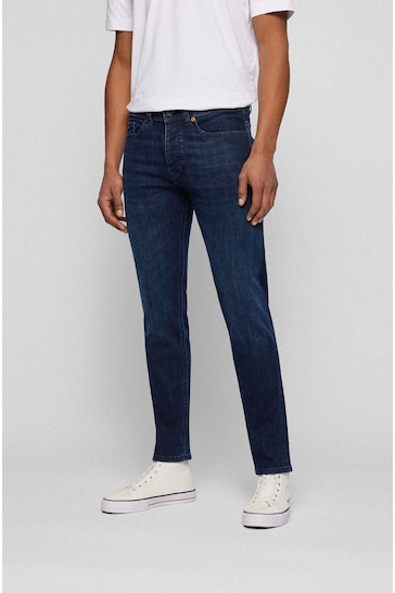 BOSS Mid Blue Regular Fit Taper Comfort Stretch Denim Jeans