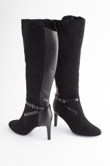 wide fit heeled knee high boots