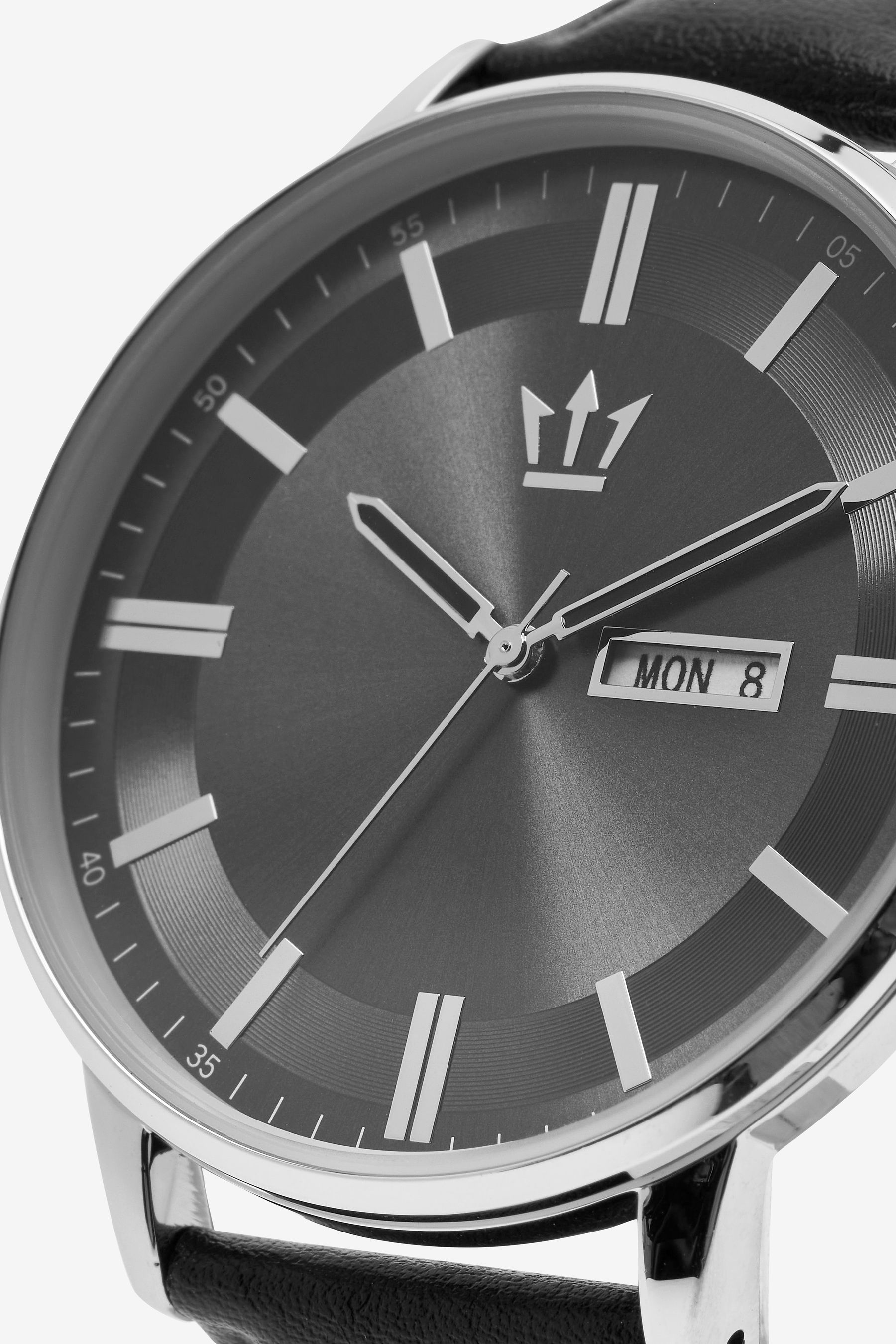 Black Pewter Classic Signature Watch With Leather Strap