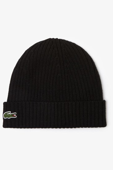 Lacoste Knitted Ribbed Logo Wool Beanie