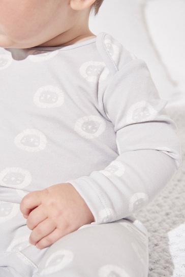 The White Company Grey Lion Face Print Sleepsuit