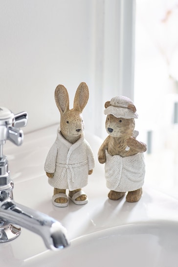 Set of 2 Natural Bertie Bear and Rosie Rabbit Spa Ornaments