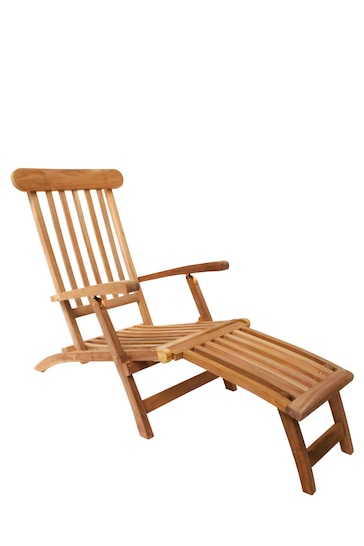 Charles Bentley Natural Garden Natural Outdoor Teak Steamer Chair Sun Lounger