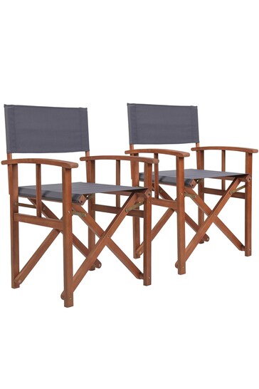 Charles Bentley Grey Garden Wooden Pair of Folding Directors Chair